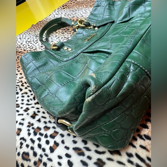 Coach Ashley Croc Embossed Leather Carry-All Hand bag hunter green - Picture 15 of 16